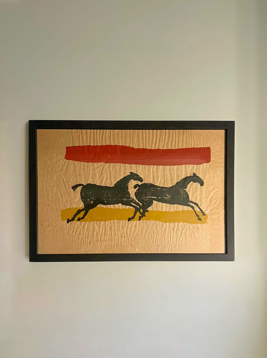 Two Black Horses Running, Sophie Ryder (b. 1963), British, screenprint