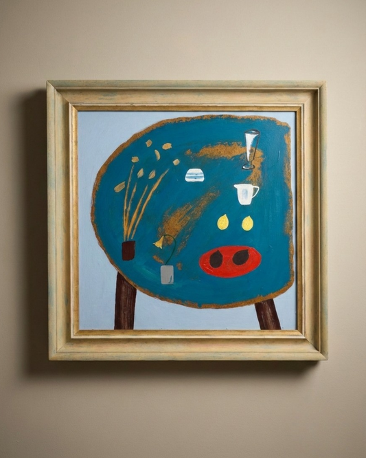 Still Life on a Blue Table, British School (Contemporary), oil on board