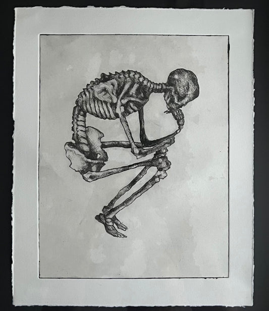 Skeleton etching (circa 2013), Phoebe Dickinson, British, etching on paper