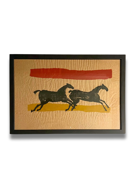 Two Black Horses Running, Sophie Ryder (b. 1963), British, screenprint