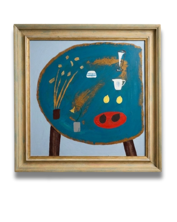 Still Life on a Blue Table, British School (Contemporary), oil on board
